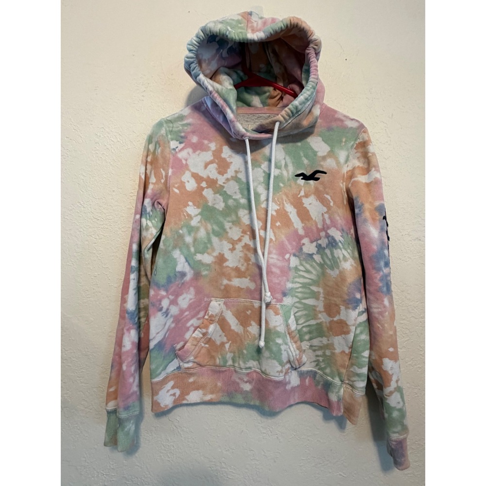 Hollister California Pastel Tie Dye Pullover Hoodie XS Pink Green Orange Logo